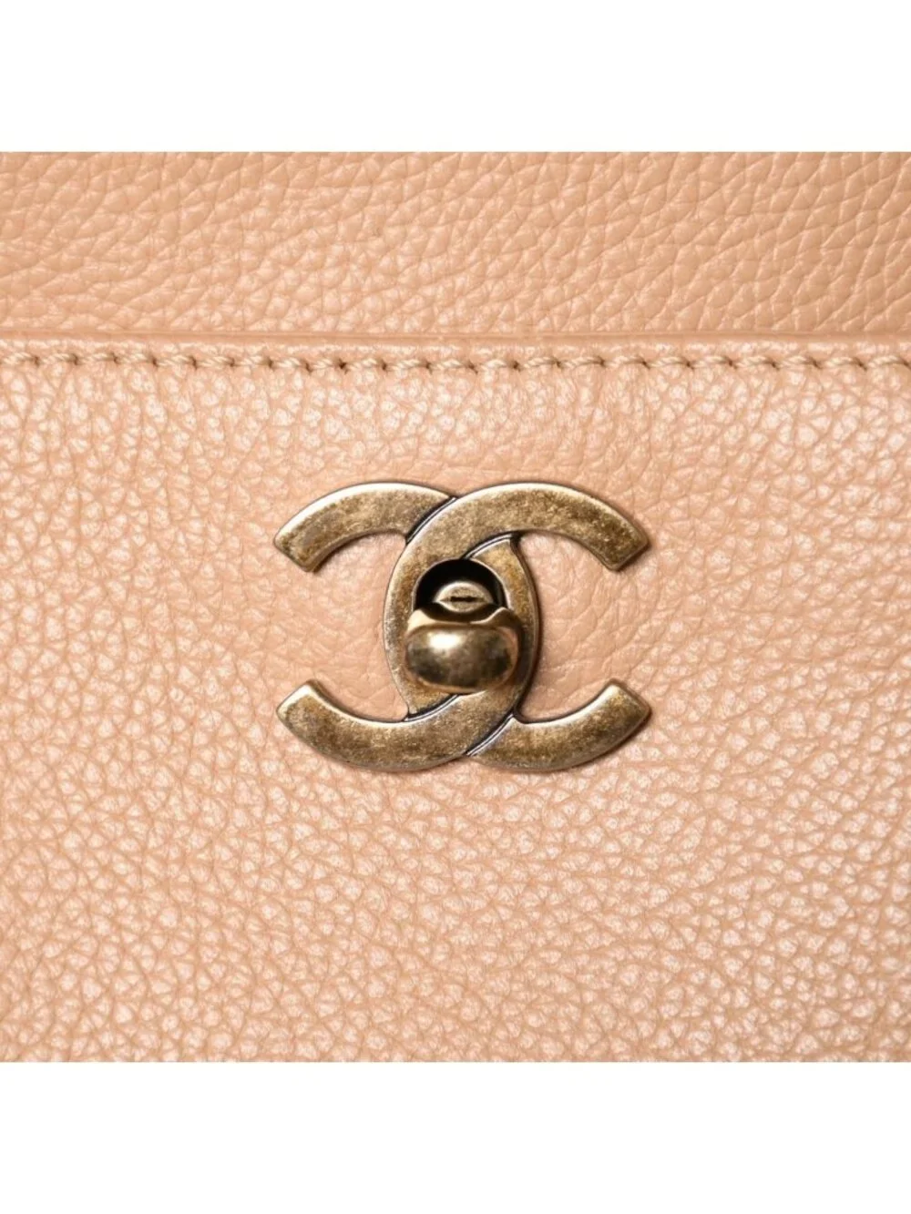 Chanel Executive Tote Bag CC Logo Turnlock Calfskin Beige